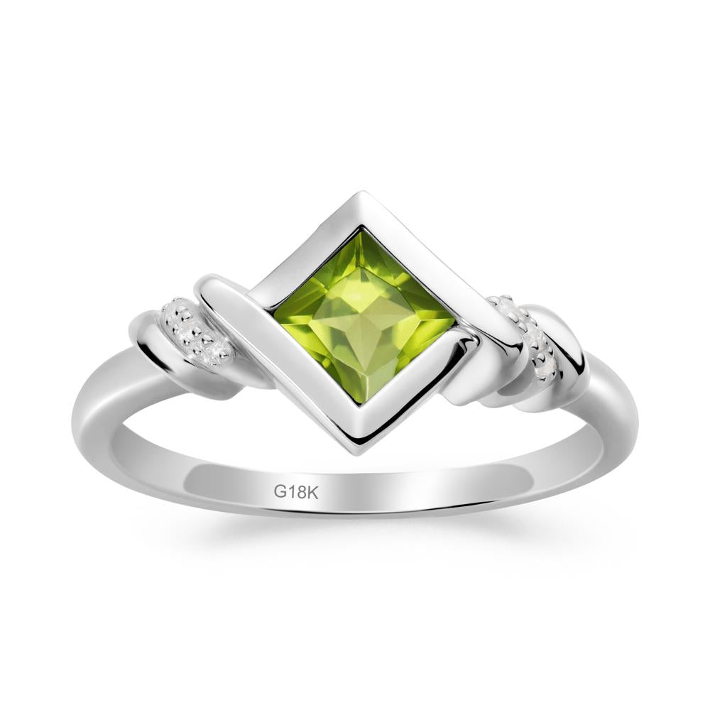 Princess Cut Peridot Statement Ring - LUO Jewelry #metal_18k white gold