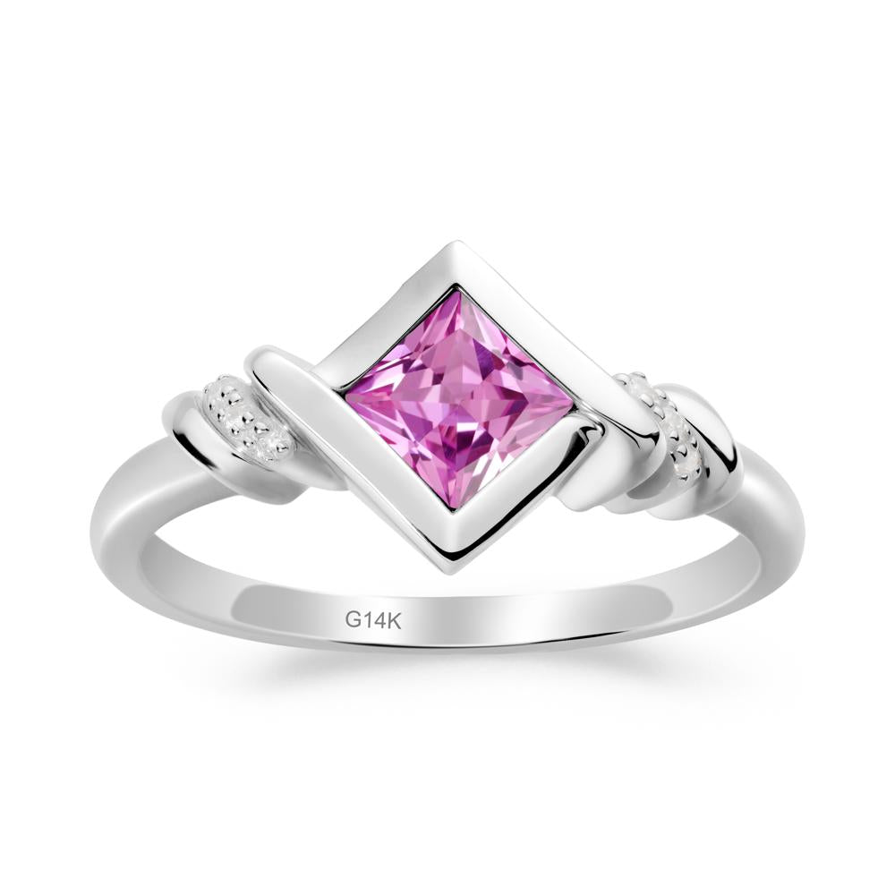 Princess Cut Pink Sapphire Statement Ring - LUO Jewelry #metal_14k white gold