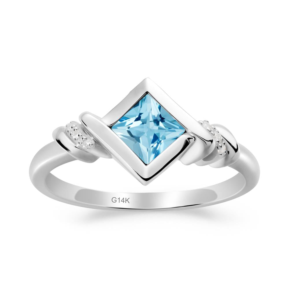 Princess Cut Swiss Blue Topaz Statement Ring - LUO Jewelry #metal_14k white gold