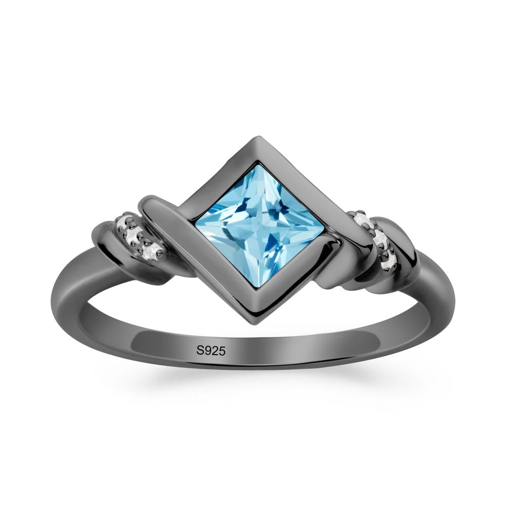 Princess Cut Swiss Blue Topaz Statement Ring - LUO Jewelry #metal_black finish sterling silver