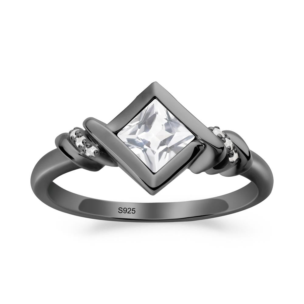 Princess Cut White Topaz Statement Ring - LUO Jewelry #metal_black finish sterling silver