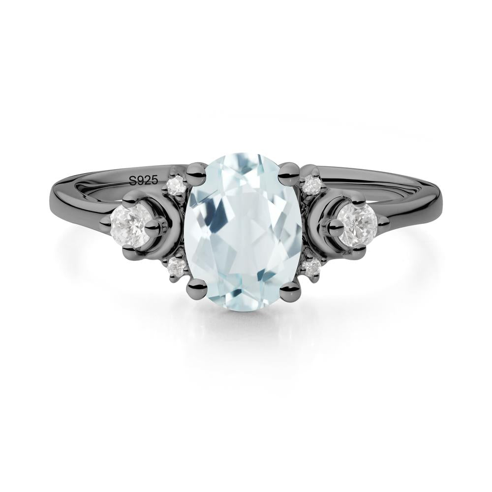Crescent Moon Inspired Aquamarine Ring - LUO Jewelry #metal_black finish sterling silver
