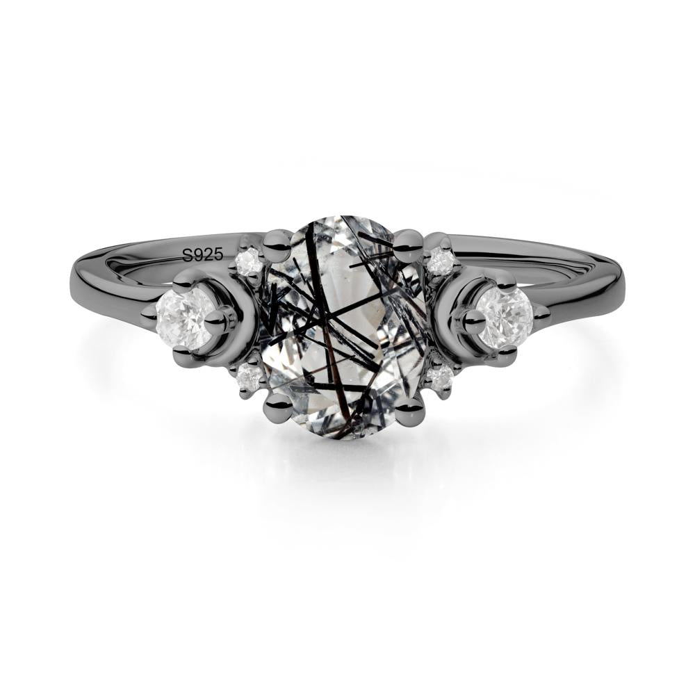 Celestial Oval Black Rutilated Quartz Ring - LUO Jewelry #metal_black finish sterling silver