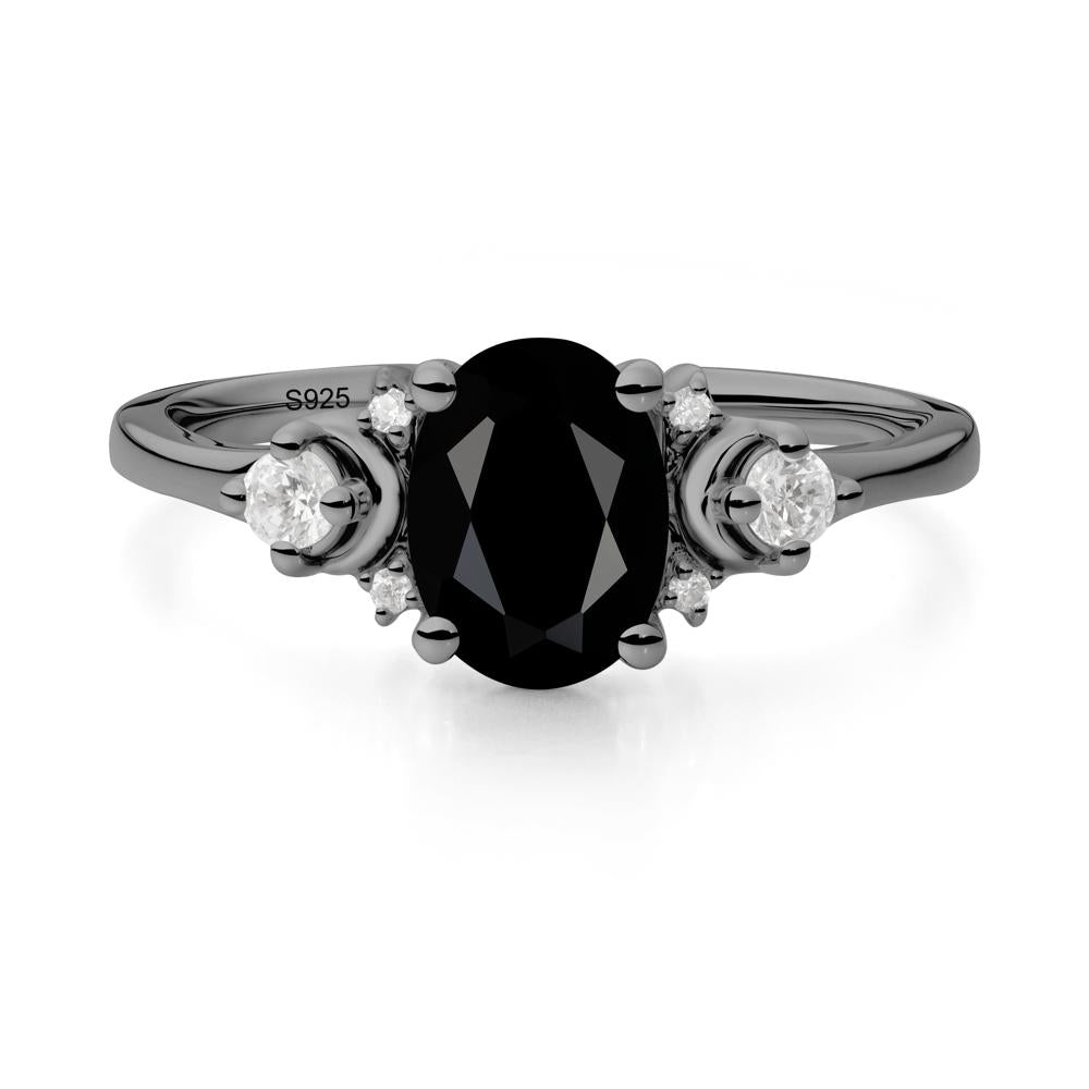 Crescent Moon Inspired Black Spinel Ring - LUO Jewelry #metal_black finish sterling silver