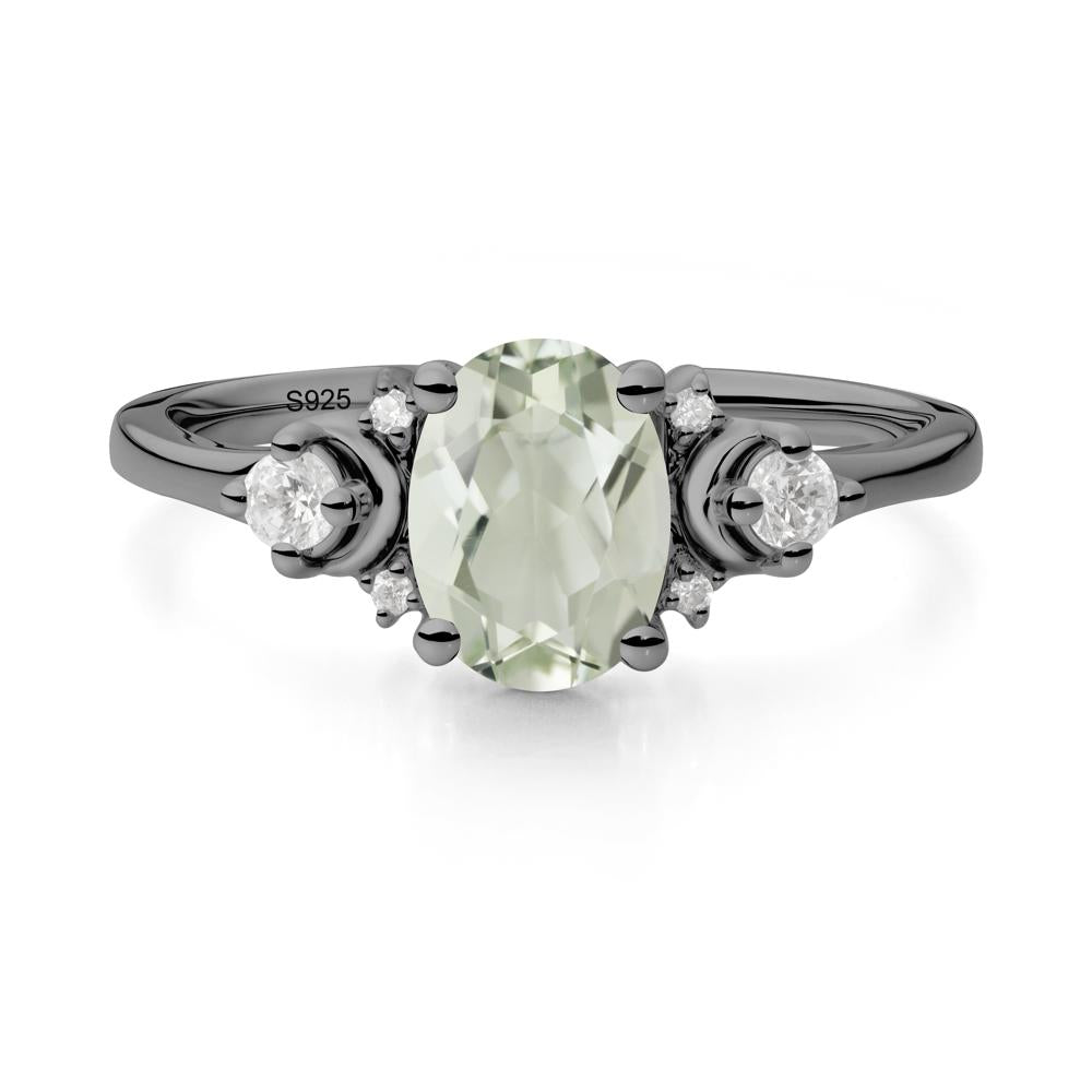 Crescent Moon Inspired Green Amethyst Ring - LUO Jewelry #metal_black finish sterling silver