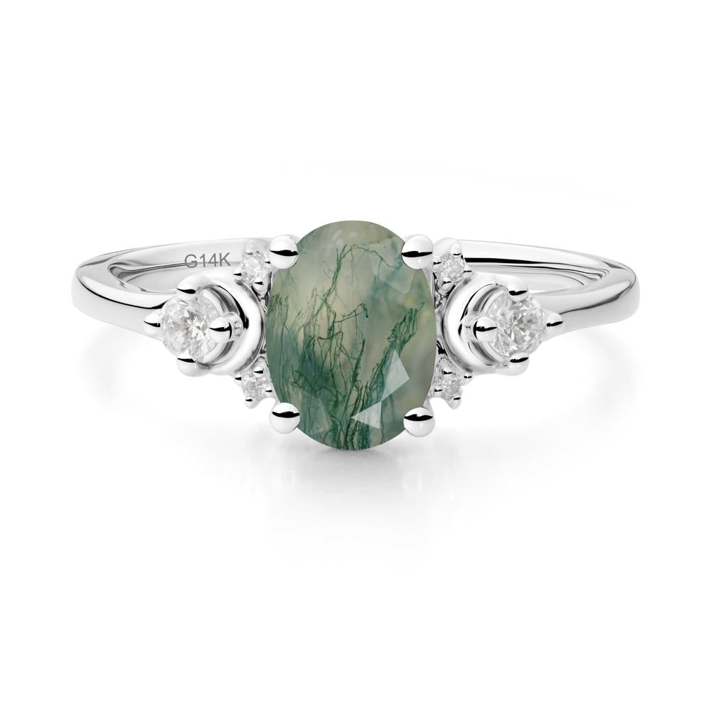 Celestial Oval Moss Agate Ring - LUO Jewelry #metal_14k white gold