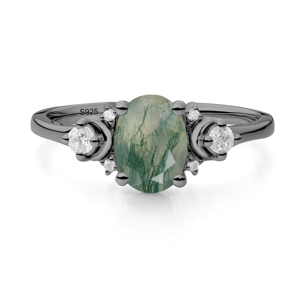Celestial Oval Moss Agate Ring - LUO Jewelry #metal_black finish sterling silver