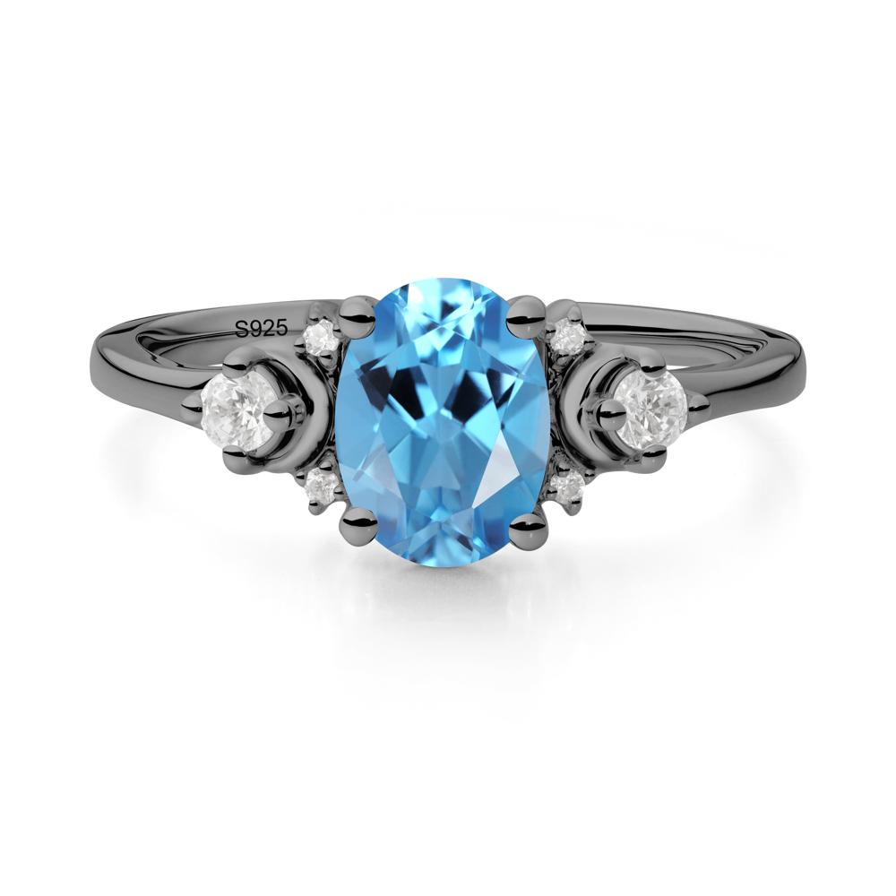 Celestial Oval Swiss Blue Topaz Ring - LUO Jewelry #metal_black finish sterling silver