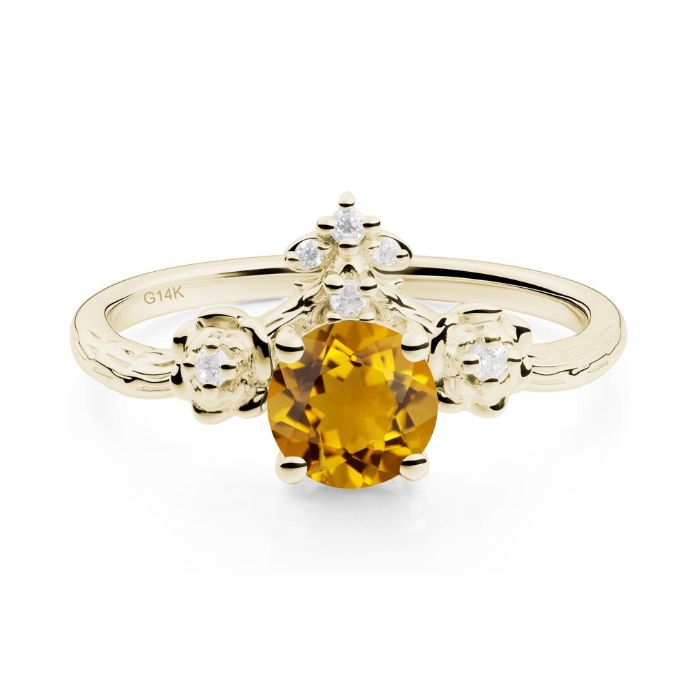 Round Citrine Rose Ring with Wood Grain - LUO Jewelry #metal_14k yellow gold