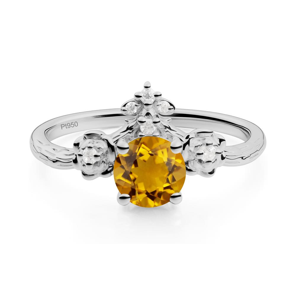 Round Citrine Rose Ring with Wood Grain - LUO Jewelry #metal_platinum