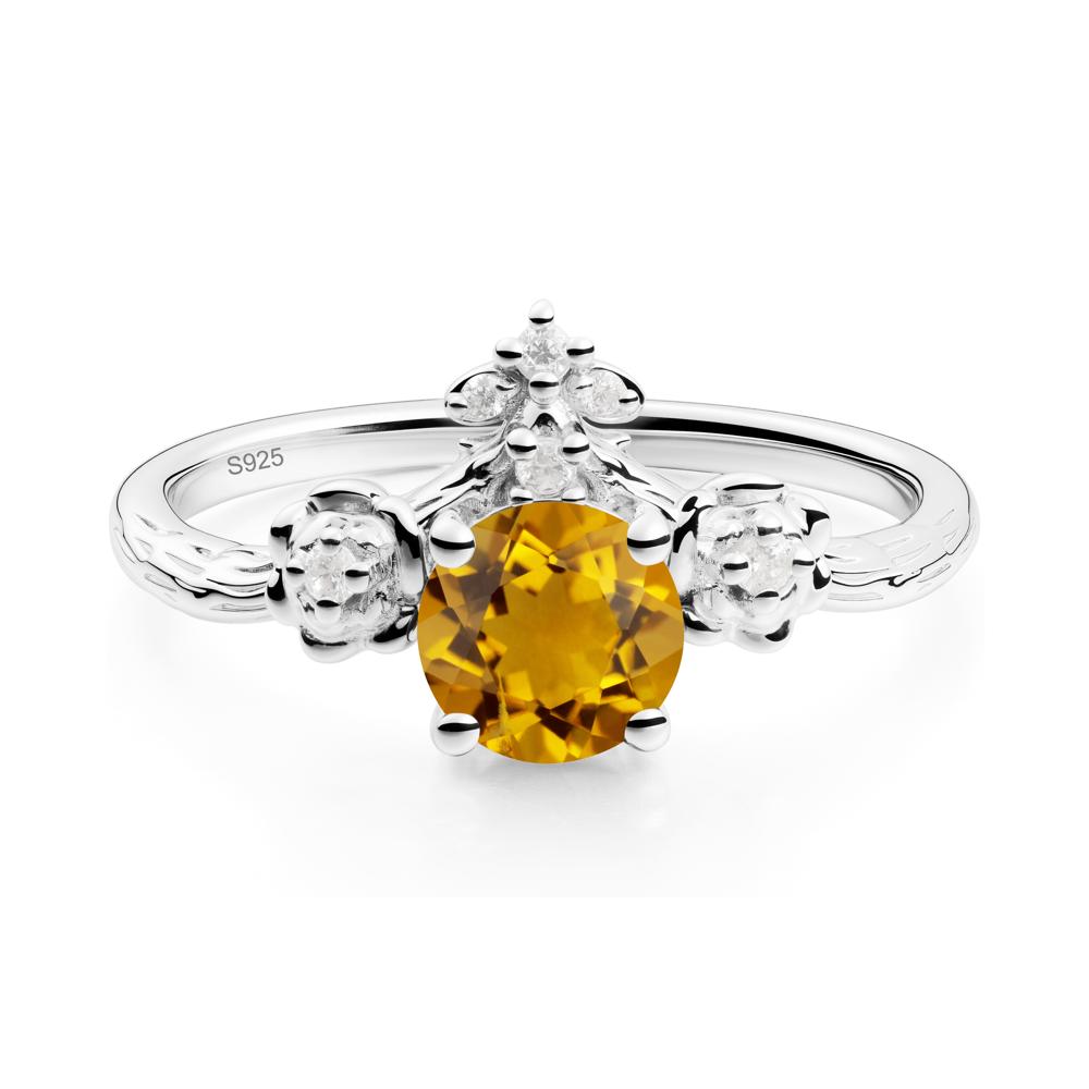 Round Citrine Rose Ring with Wood Grain - LUO Jewelry #metal_sterling silver