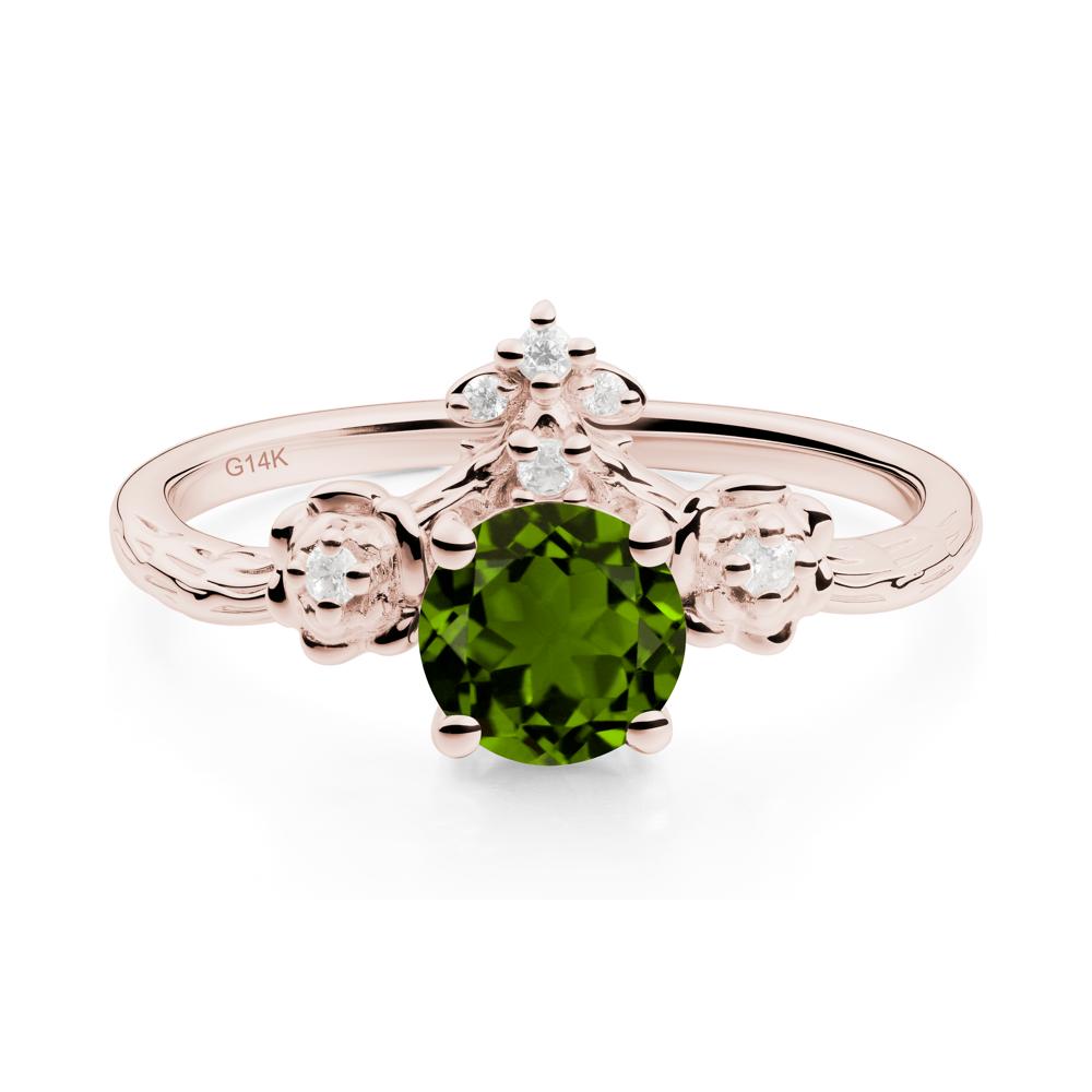 Round Diopside Rose Ring with Wood Grain - LUO Jewelry #metal_14k rose gold