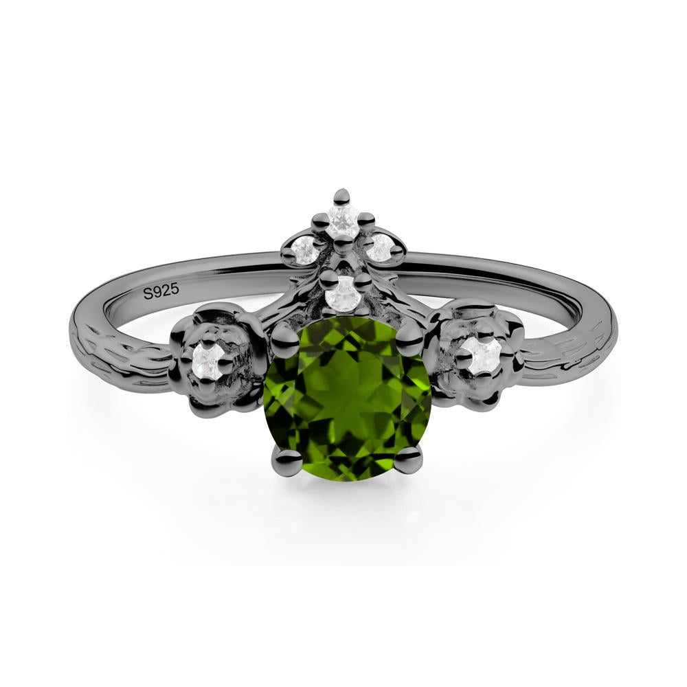 Round Diopside Rose Ring with Wood Grain - LUO Jewelry #metal_black finish sterling silver