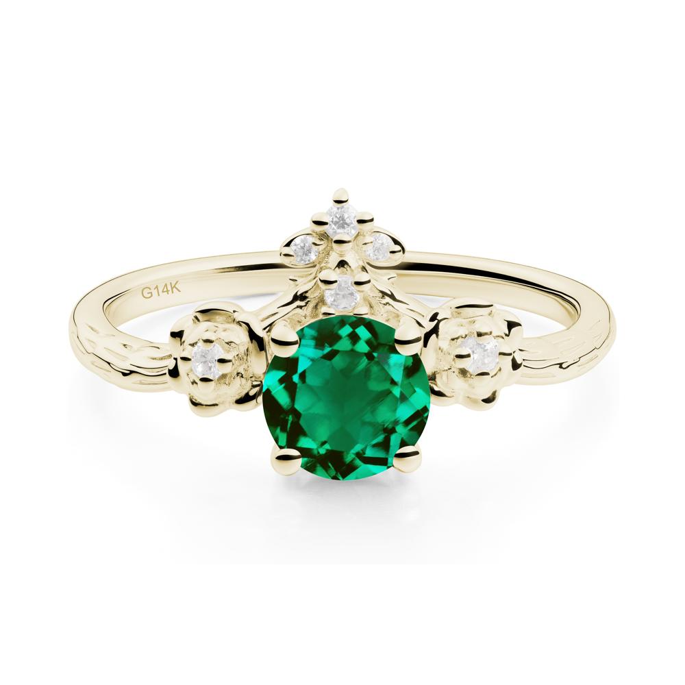 Round Emerald Rose Ring with Wood Grain - LUO Jewelry #metal_14k yellow gold