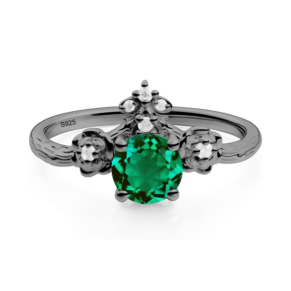 Round Emerald Rose Ring with Wood Grain - LUO Jewelry #metal_black finish sterling silver