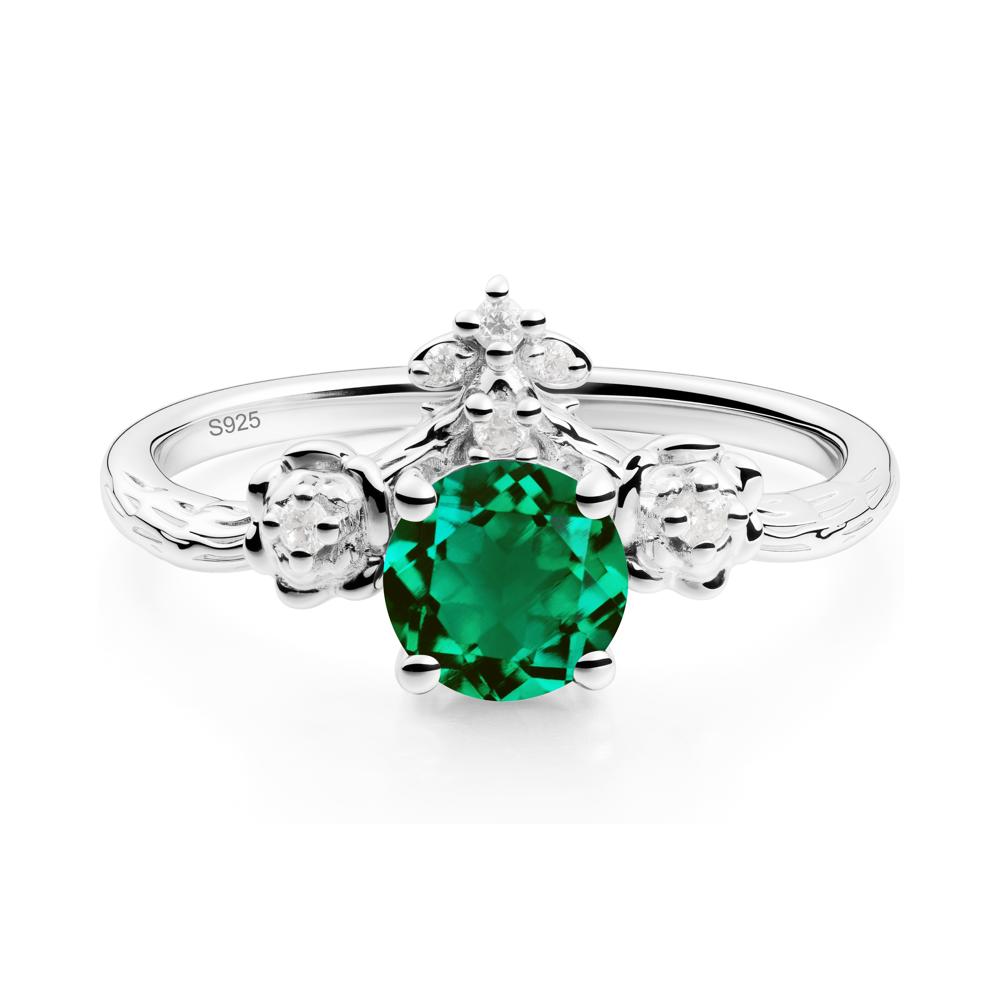 Round Emerald Rose Ring with Wood Grain - LUO Jewelry #metal_sterling silver