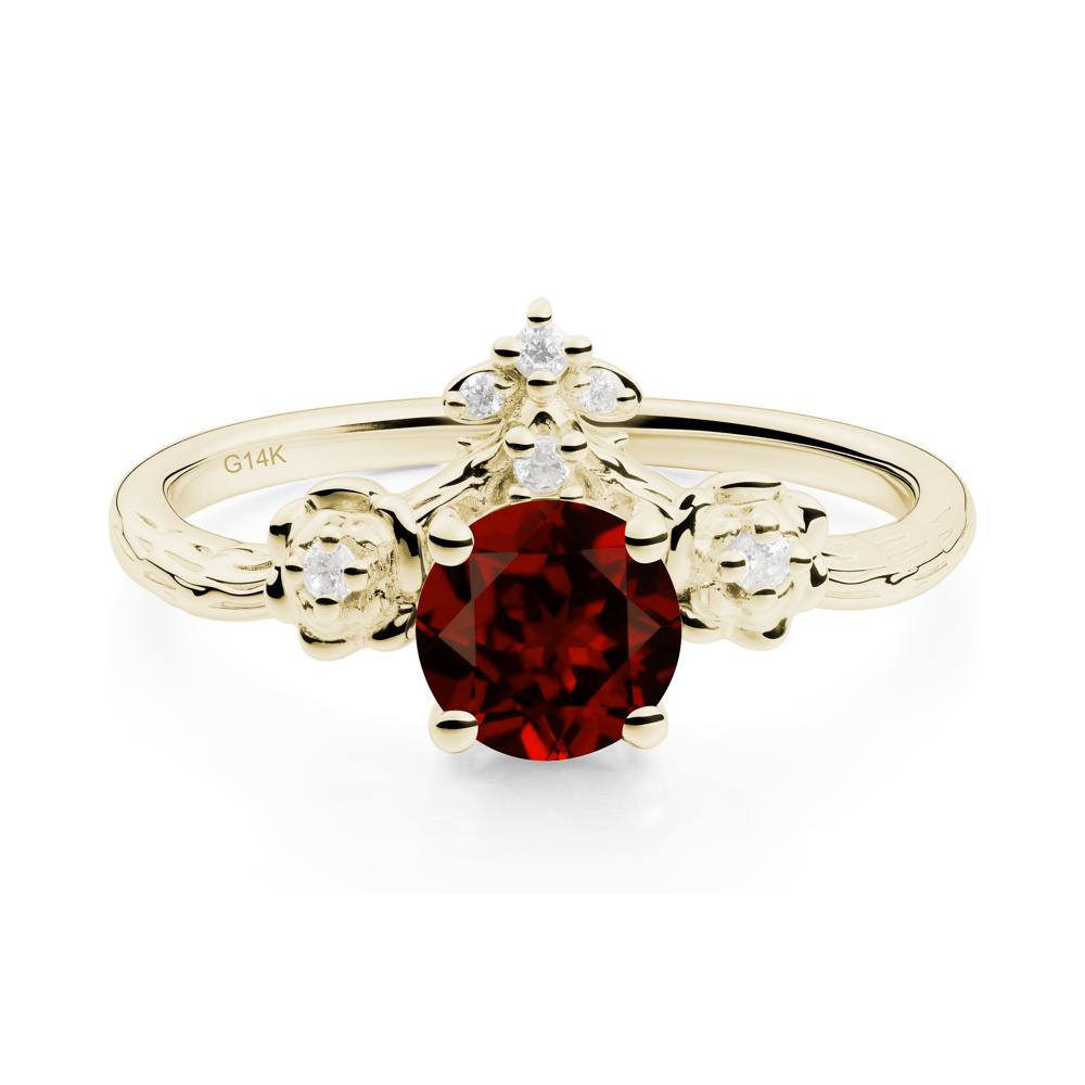 Round Garnet Rose Ring with Wood Grain - LUO Jewelry #metal_14k yellow gold