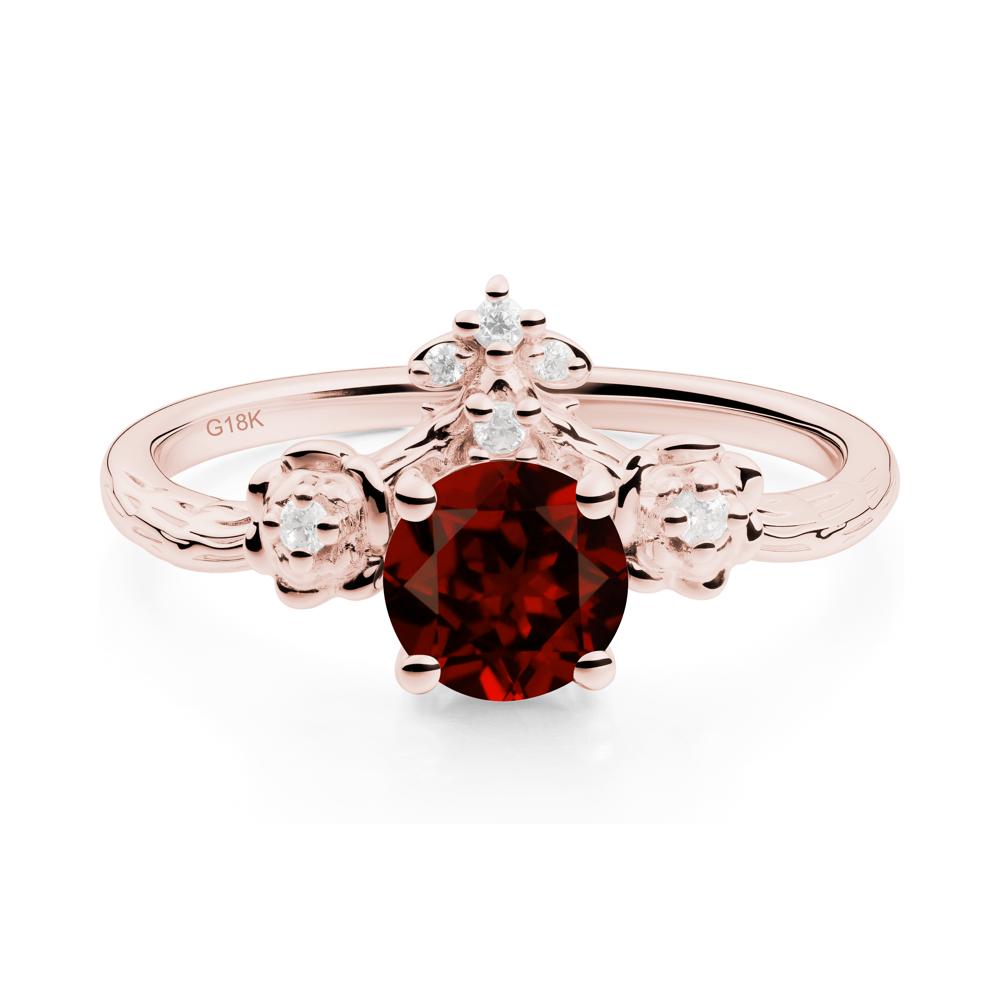 Round Garnet Rose Ring with Wood Grain - LUO Jewelry #metal_18k rose gold