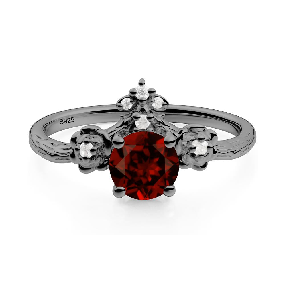 Round Garnet Rose Ring with Wood Grain - LUO Jewelry #metal_black finish sterling silver