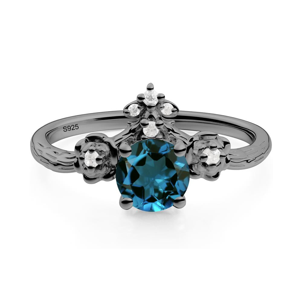 Floral Inspired London Blue Topaz Statement Ring - LUO Jewelry #metal_black finish sterling silver