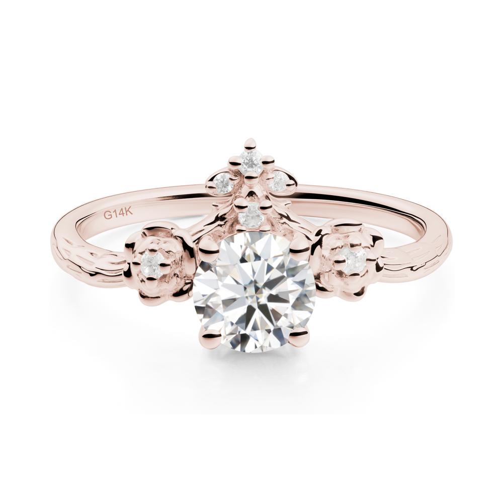 Round Moissanite Rose Ring with Wood Grain - LUO Jewelry #metal_14k rose gold