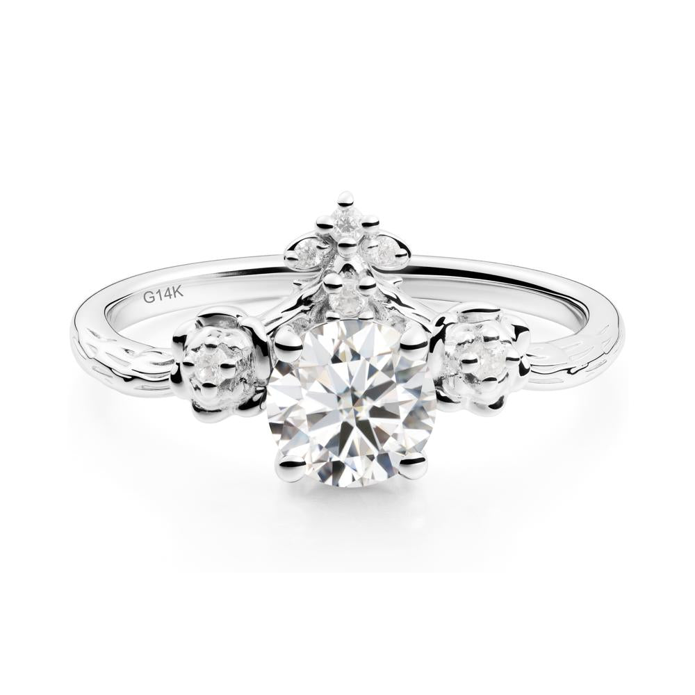 Round Moissanite Rose Ring with Wood Grain - LUO Jewelry #metal_14k white gold