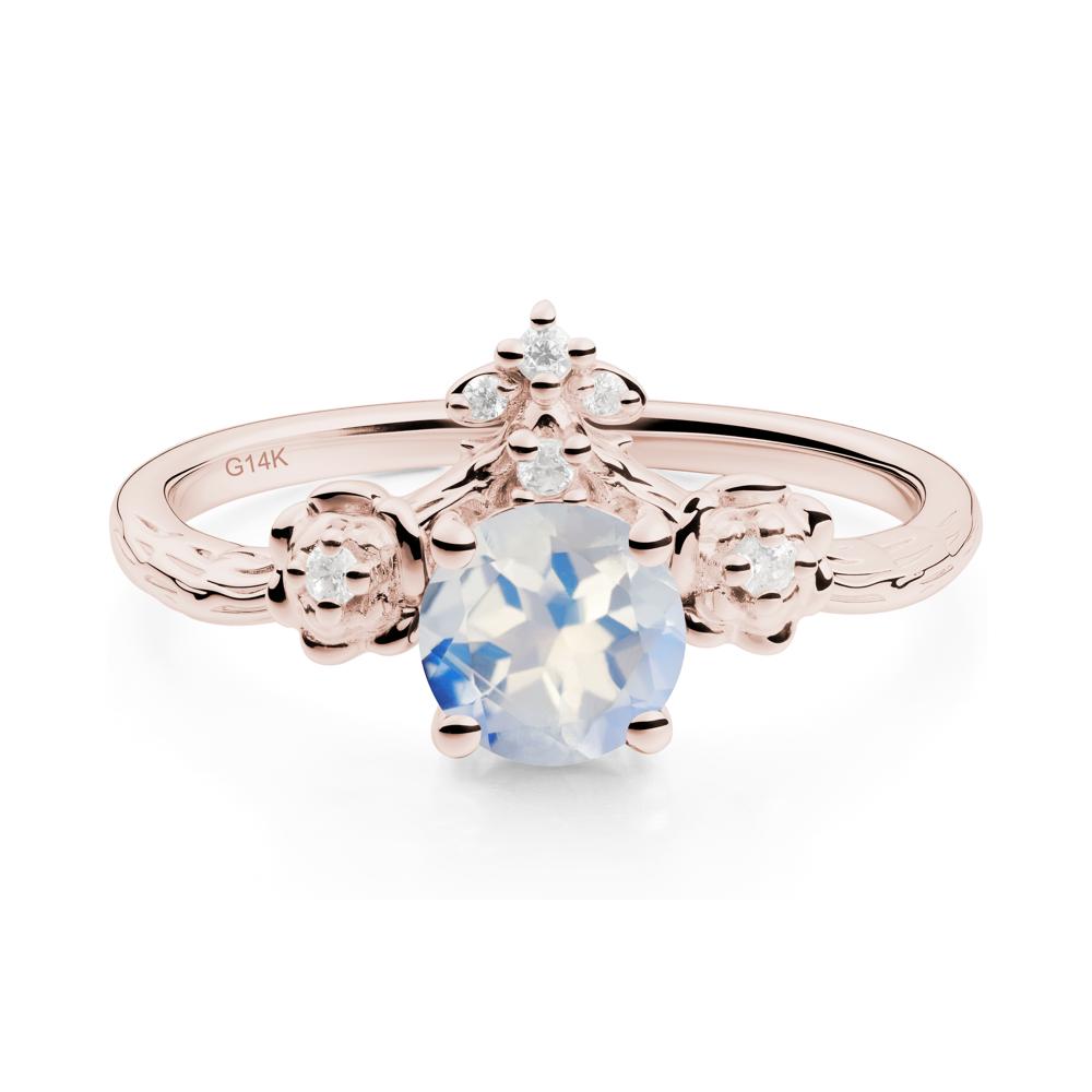 Round Moonstone Rose Ring with Wood Grain - LUO Jewelry #metal_14k rose gold