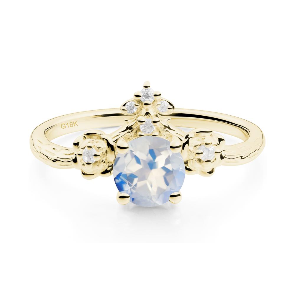 Round Moonstone Rose Ring with Wood Grain - LUO Jewelry #metal_18k yellow gold