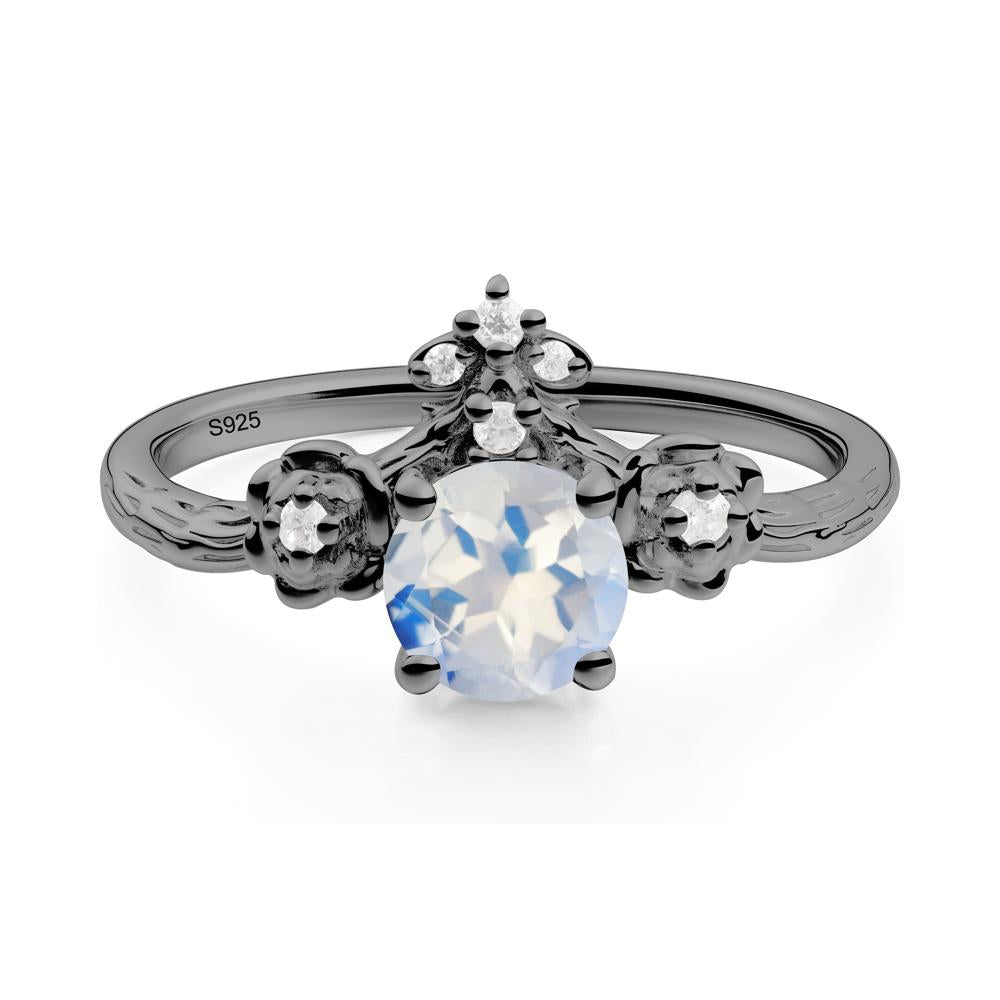 Round Moonstone Rose Ring with Wood Grain - LUO Jewelry #metal_black finish sterling silver