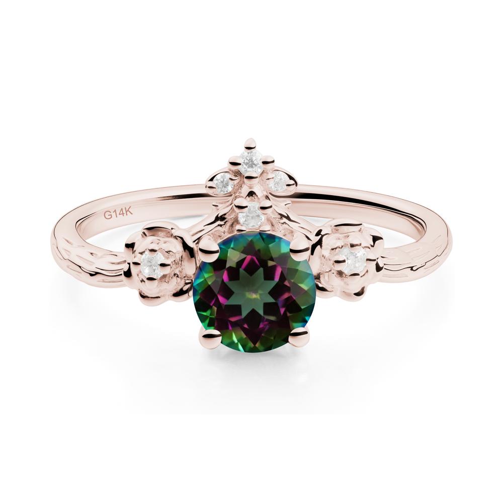 Round Mystic Topaz Rose Ring with Wood Grain - LUO Jewelry #metal_14k rose gold