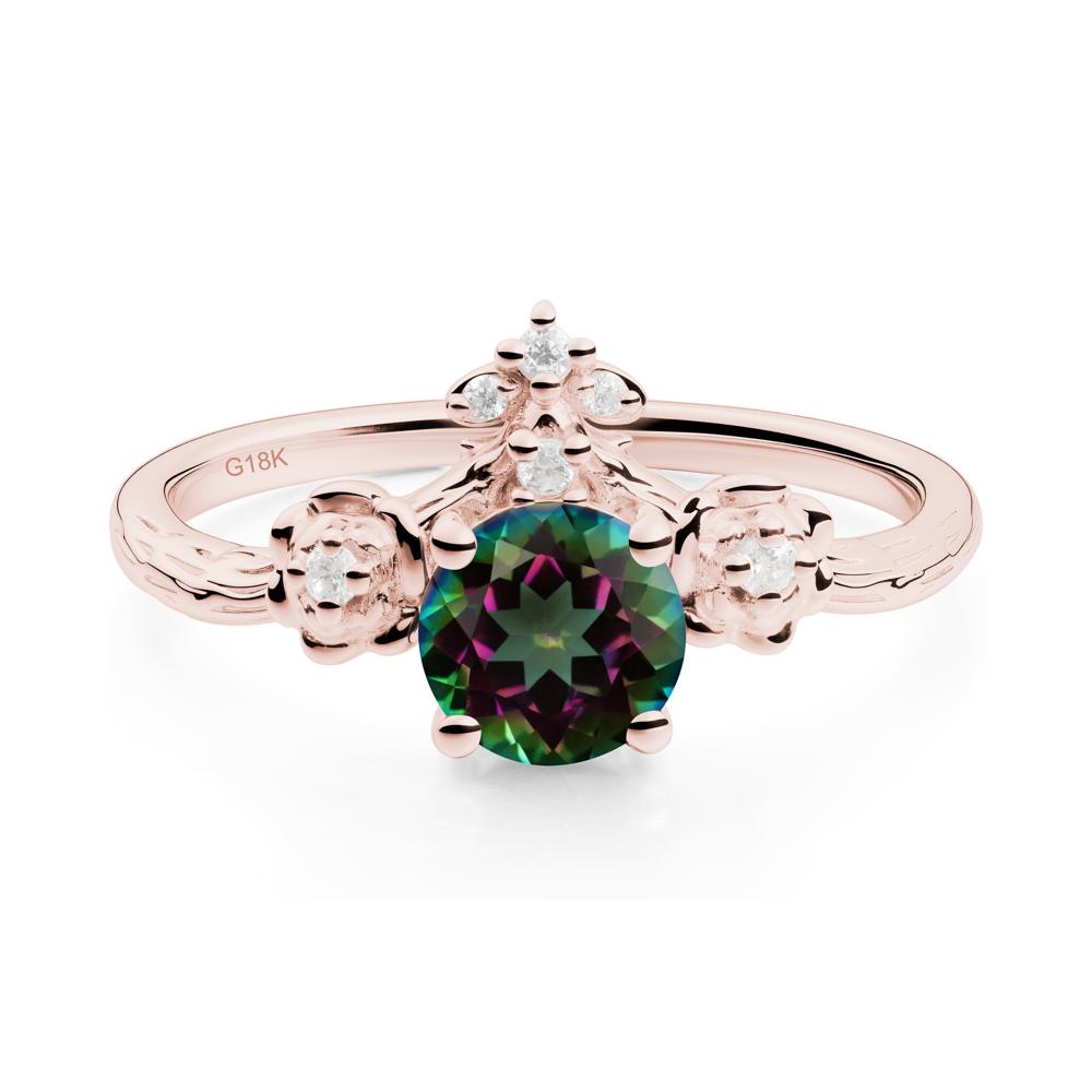 Round Mystic Topaz Rose Ring with Wood Grain - LUO Jewelry #metal_18k rose gold