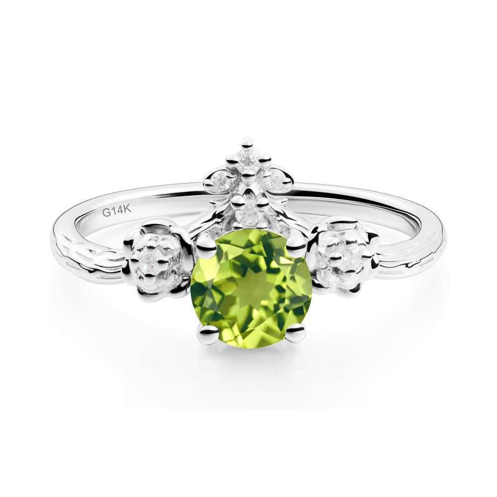 Round Peridot Rose Ring with Wood Grain - LUO Jewelry #metal_14k white gold