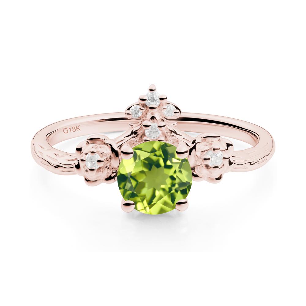 Round Peridot Rose Ring with Wood Grain - LUO Jewelry #metal_18k rose gold