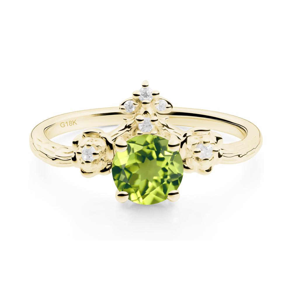 Round Peridot Rose Ring with Wood Grain - LUO Jewelry #metal_18k yellow gold