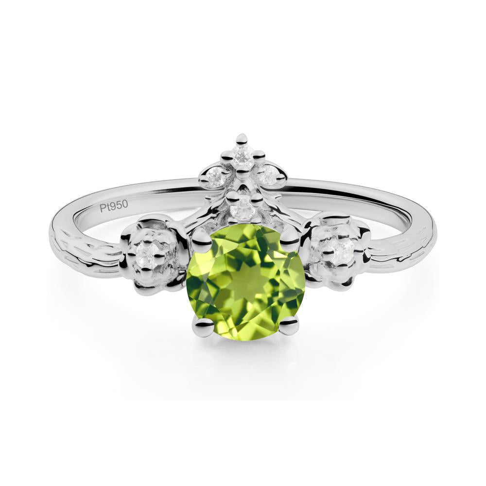 Round Peridot Rose Ring with Wood Grain - LUO Jewelry #metal_platinum