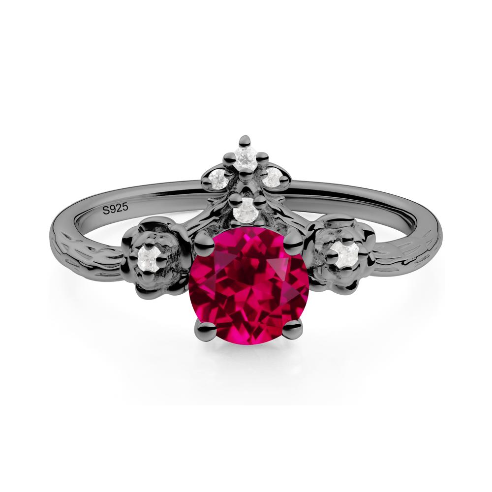 Floral Inspired Ruby Statement Ring - LUO Jewelry #metal_black finish sterling silver