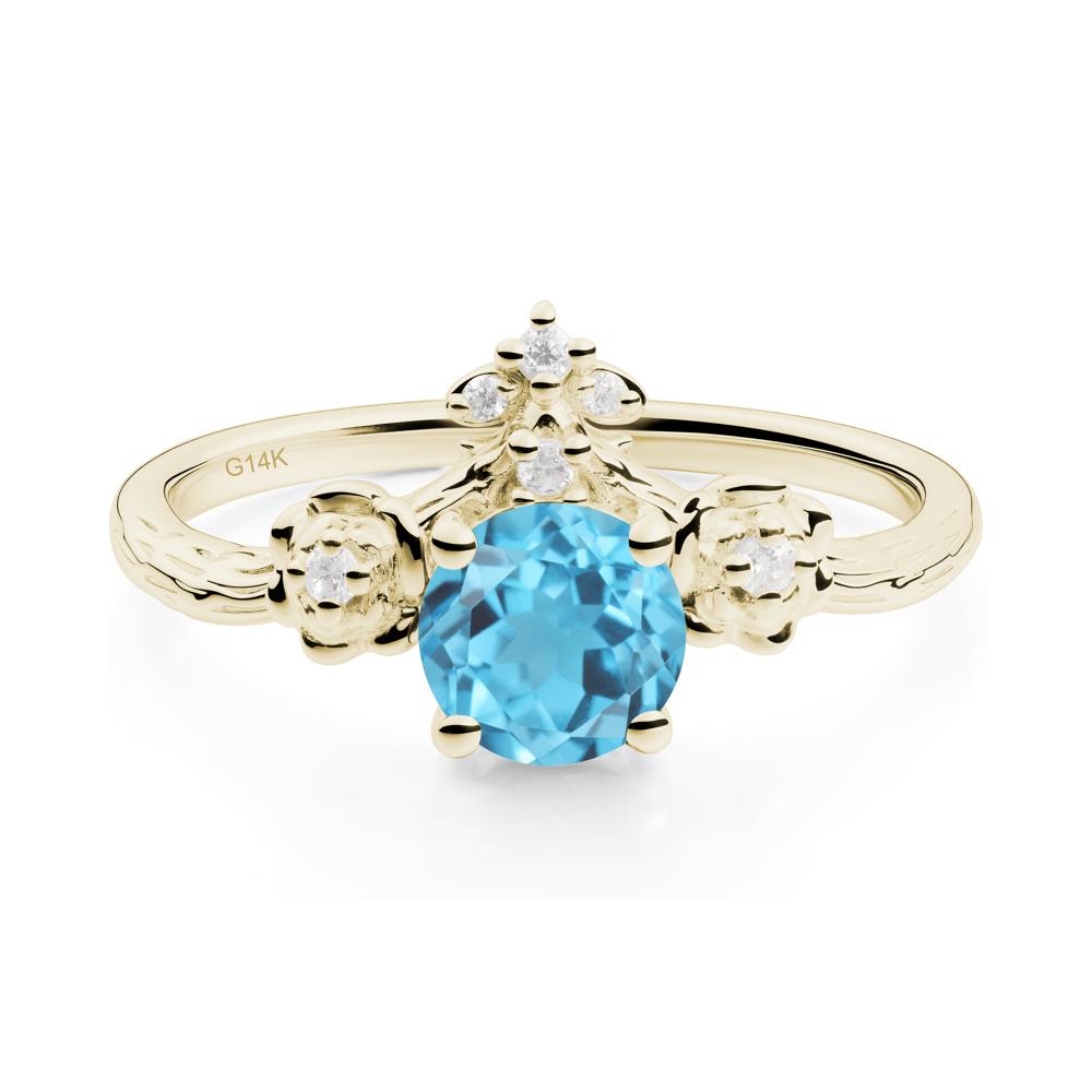 Floral Inspired Swiss Blue Topaz Statement Ring - LUO Jewelry #metal_14k yellow gold