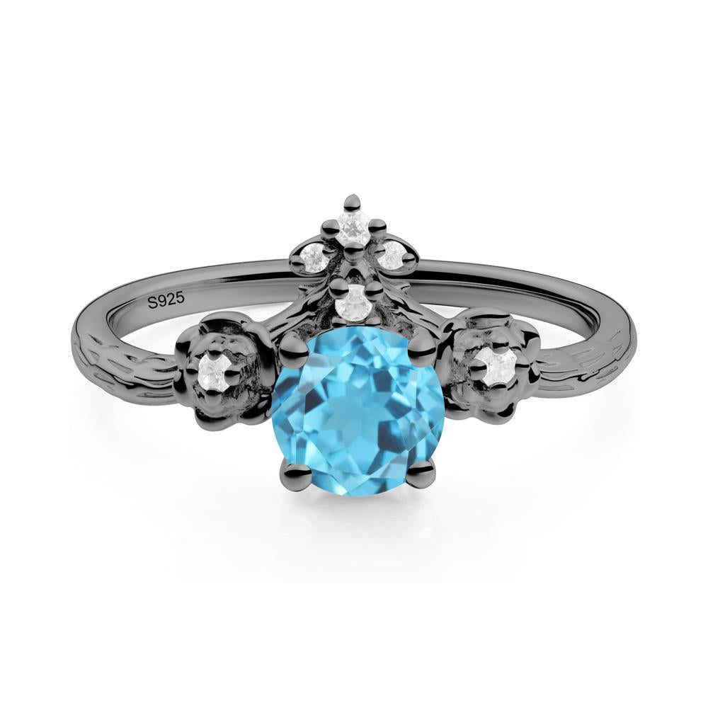Floral Inspired Swiss Blue Topaz Statement Ring - LUO Jewelry #metal_black finish sterling silver