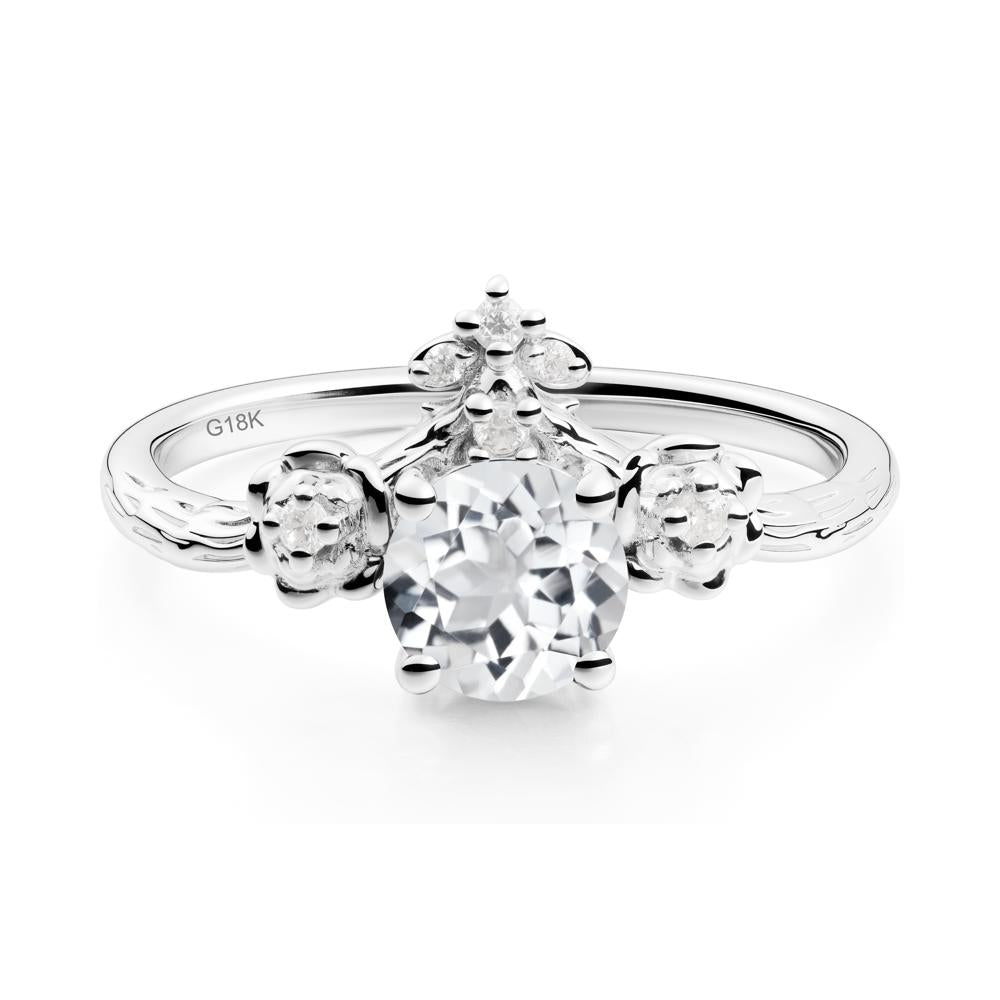 Round White Topaz Rose Ring with Wood Grain - LUO Jewelry #metal_18k white gold