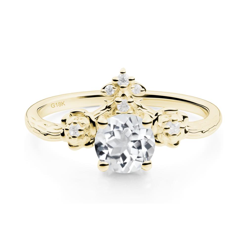 Round White Topaz Rose Ring with Wood Grain - LUO Jewelry #metal_18k yellow gold