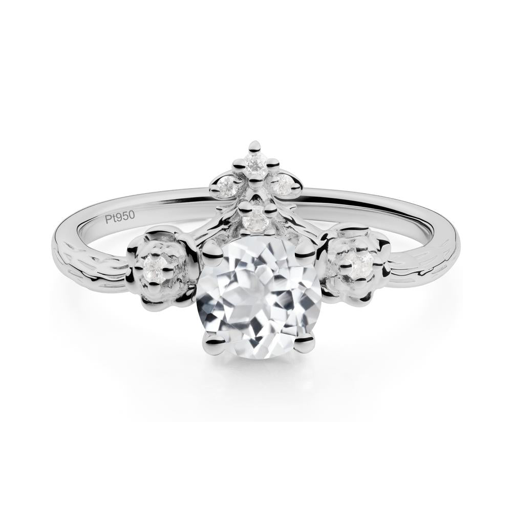 Round White Topaz Rose Ring with Wood Grain - LUO Jewelry #metal_platinum
