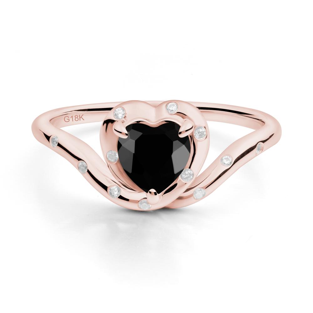 Curved Shank Heart-Shaped Black Spinel Ring - LUO Jewelry #metal_18k rose gold