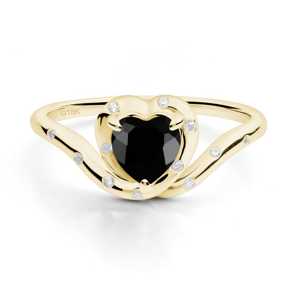 Curved Shank Heart-Shaped Black Spinel Ring - LUO Jewelry #metal_18k yellow gold
