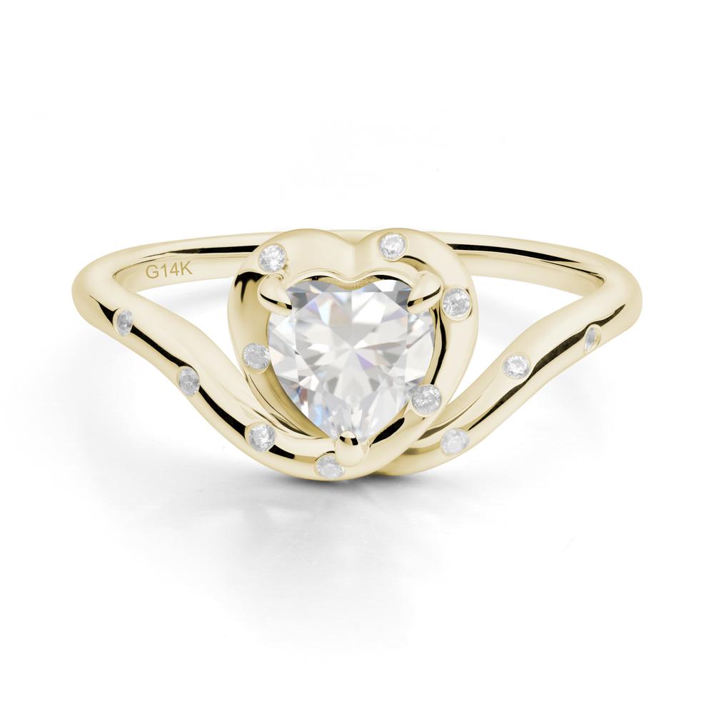 Curved Shank Heart-Shaped Cubic Zirconia Ring - LUO Jewelry #metal_14k yellow gold