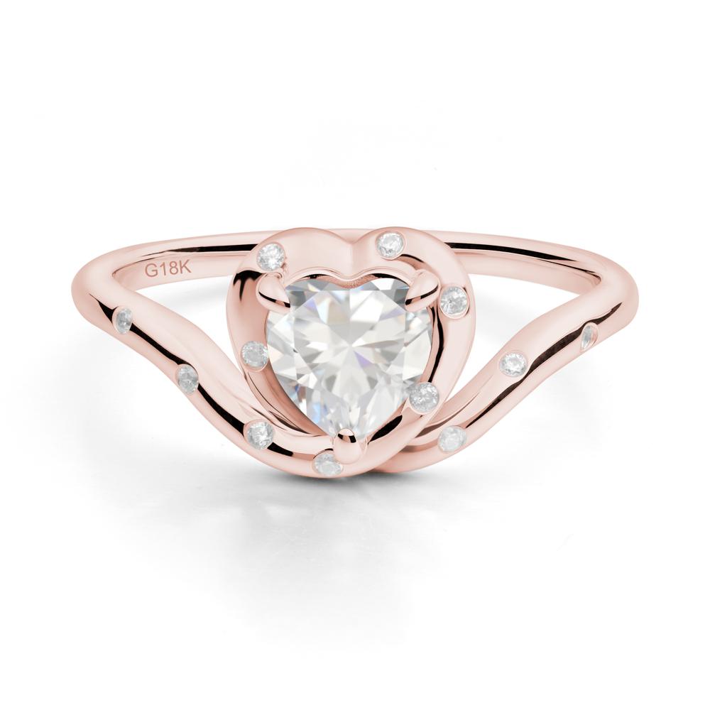 Curved Shank Heart-Shaped Cubic Zirconia Ring - LUO Jewelry #metal_18k rose gold