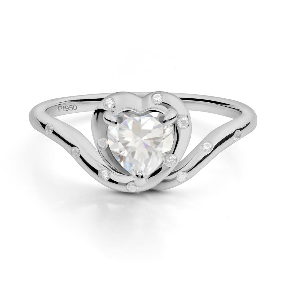Curved Shank Heart-Shaped Cubic Zirconia Ring - LUO Jewelry #metal_platinum