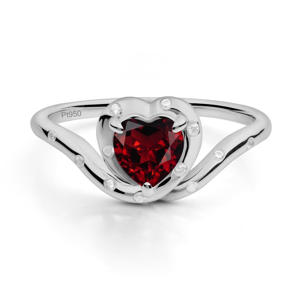 Curved Shank Heart-Shaped Garnet Ring - LUO Jewelry #metal_platinum
