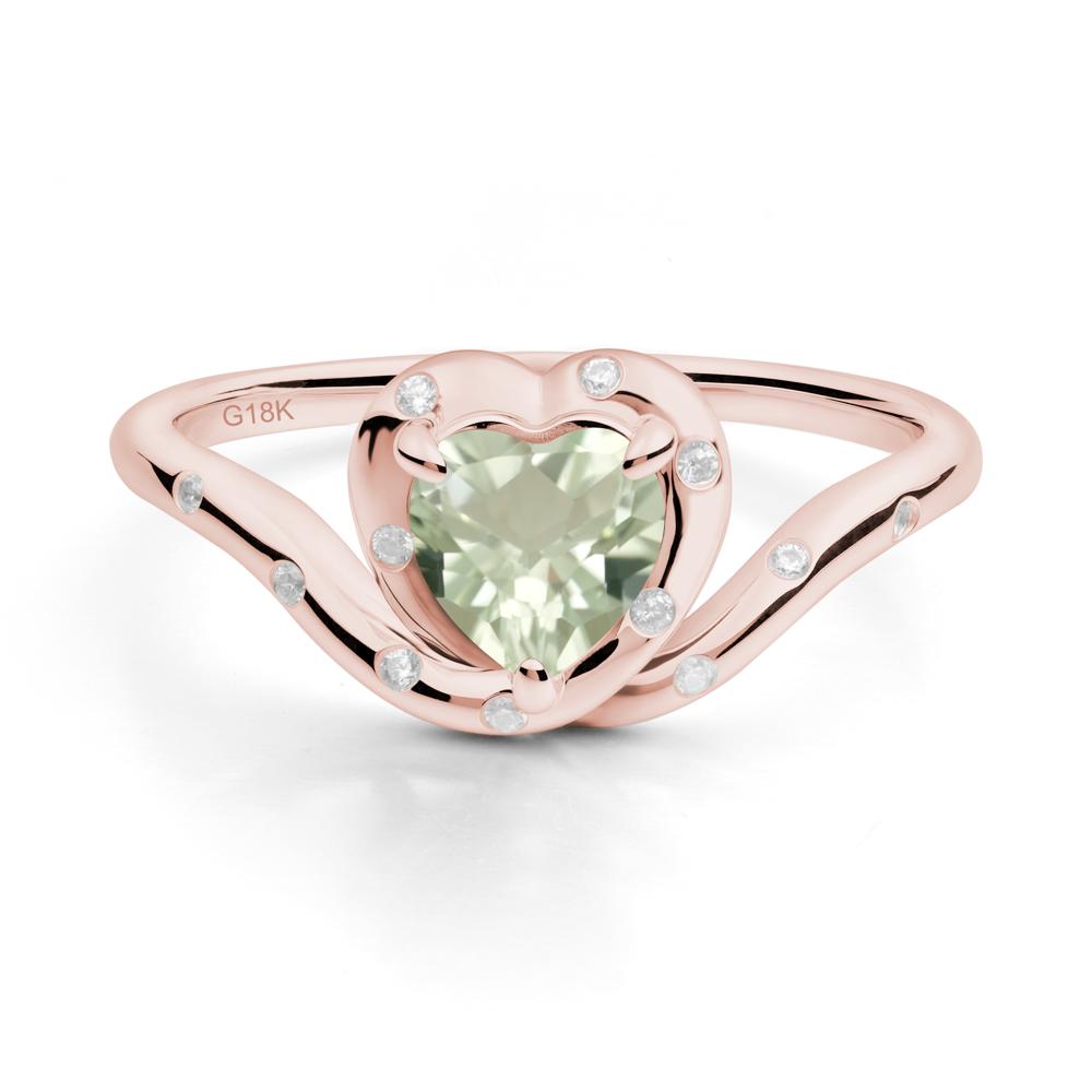 Curved Shank Heart-Shaped Green Amethyst Ring - LUO Jewelry #metal_18k rose gold