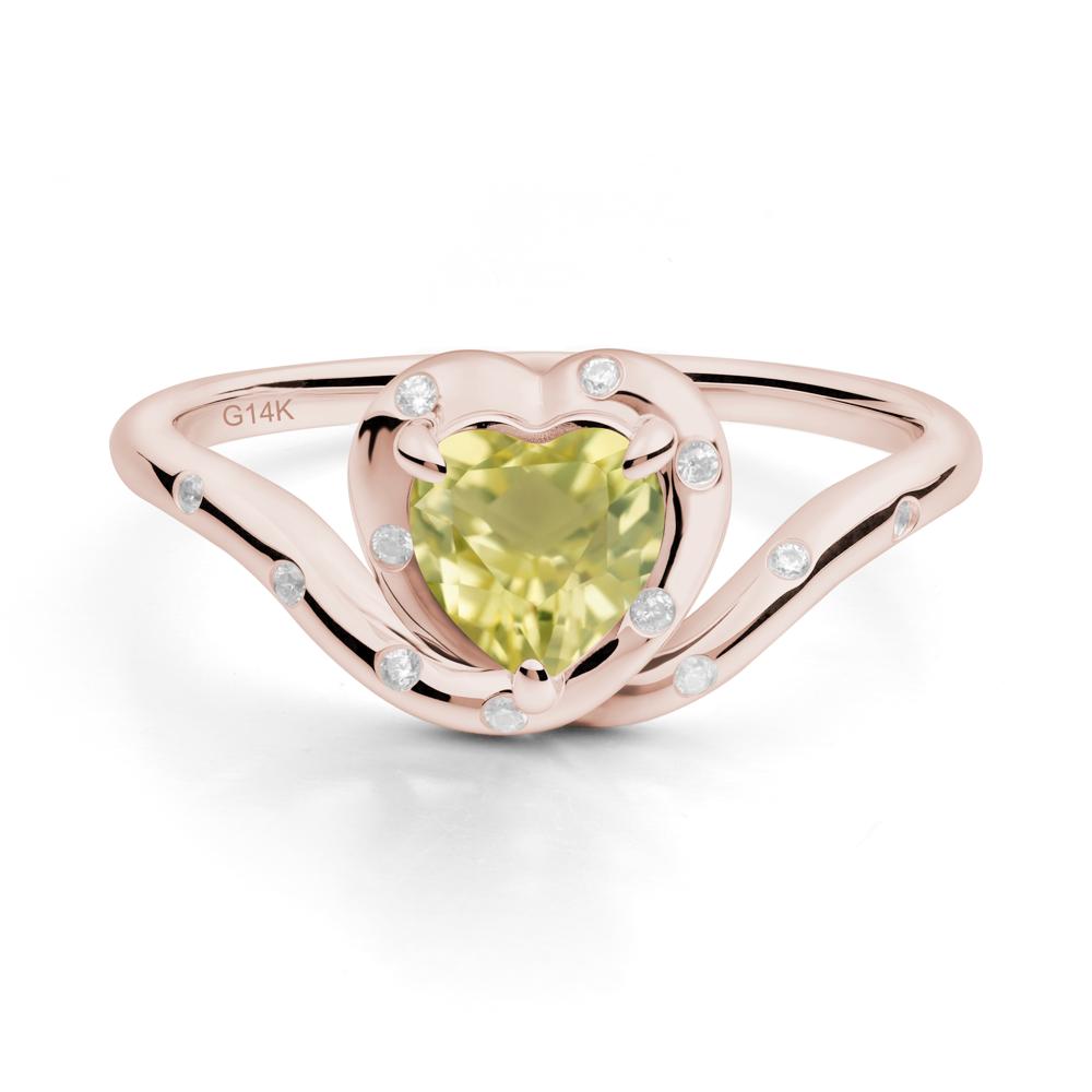Curved Shank Heart-Shaped Lemon Quartz Ring - LUO Jewelry #metal_14k rose gold