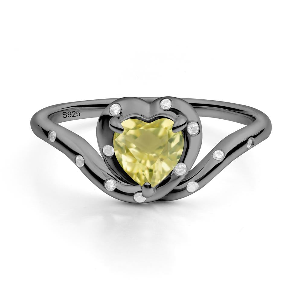 Curved Shank Heart-Shaped Lemon Quartz Ring - LUO Jewelry #metal_black finish sterling silver